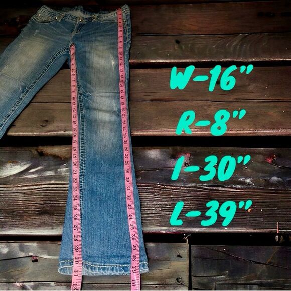 Rue21 Jeans Bootcut Premiere Embellished Cross 5 Pocket Distressed Denim 7/8 Y2K - Picture 6 of 16